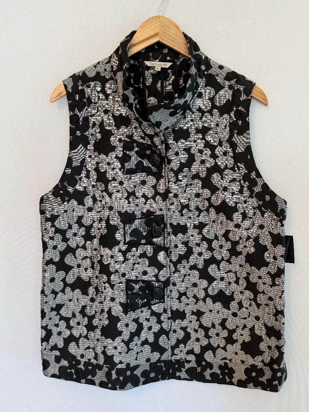 JOHN MARK Women’s Large Black & Gray Jacquard Floral Print Vest NEW